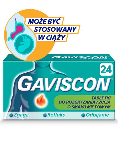 Gaviscon 250 mg + 133,5 mg + 80 mg o smaku mięty tabletki 24 sztuk