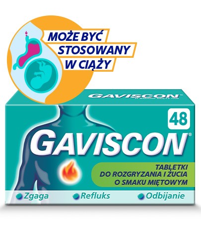 Gaviscon 250 mg + 133,5 mg + 80 mg o smaku mięty tabletki 48 sztuk