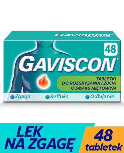 Gaviscon 250 mg + 133,5 mg + 80 mg o smaku mięty tabletki 48 sztuk