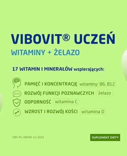 Vibovit Uczeń Witaminy + Żelazo 30 tabletek do ssania