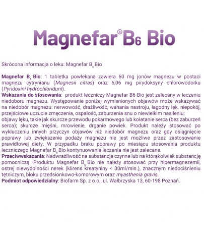 Magnefar B6 Bio 60 mg + 6,06 mg 50 tabletek