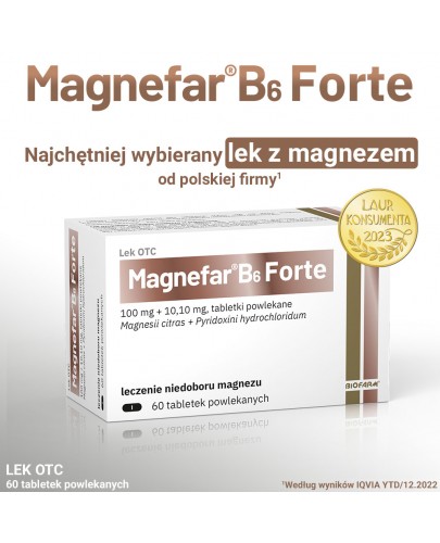 Magnefar B6 Forte 100 mg + 10,10 mg 60 tabletek