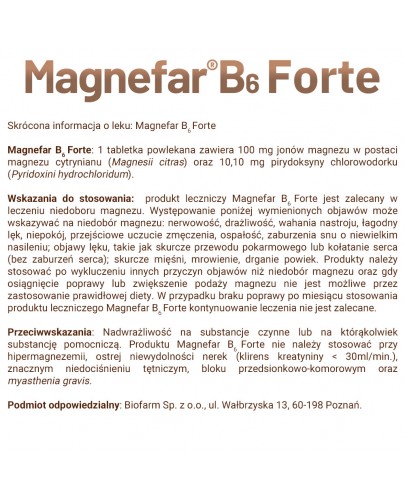 Magnefar B6 Forte 100 mg + 10,10 mg 60 tabletek