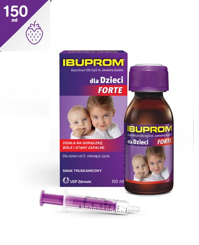 Ibuprom dla dzieci Forte 200mg/5ml zawiesina smak truskawkowy dla dzieci 3m+ 150 ml