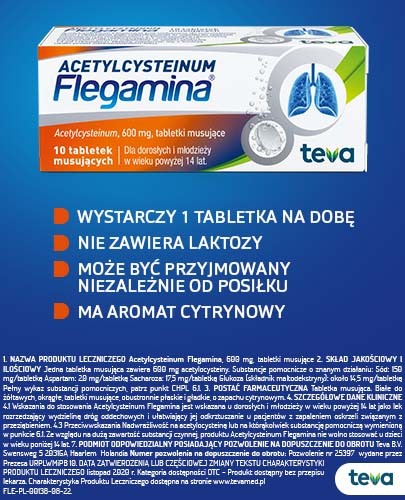 Acetylcysteinum Flegamina 600 mg 10 tabletek musujących