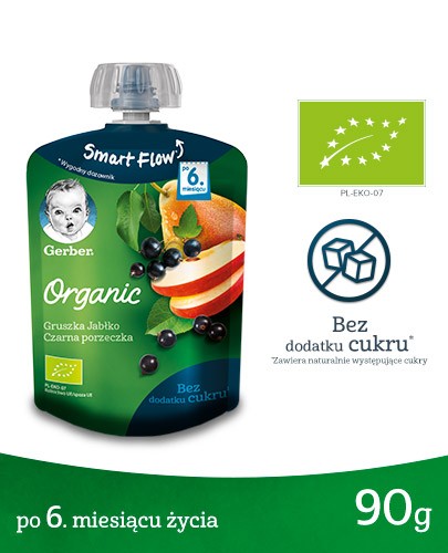 Nestlé Gerber Organic Gruszka Jabłko Czarna Porzeczka deserek owocowy dla dzieci 6m+ 90 g