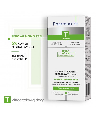 Pharmaceris T Sebo-Almond Peel krem z 5% kwasem migdałowym na noc 1 stopień złuszczania 50 ml [Kup 2 produkty z linii Pharmaceris T = Płyn micelarny Pharmaceris T 200 ml]