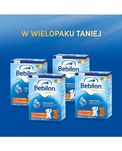 Bebilon 3 Pronutra Advance mleko modyfikowane powyżej 1. roku 6x 1100 g [SZEŚCIOPAK] + kubek Skip Hop 266 ml