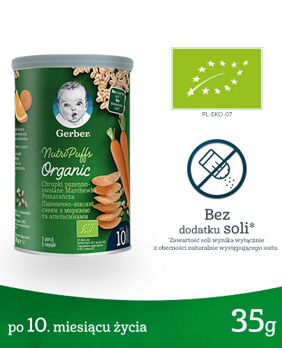 Nestlé Gerber Organic Nutri Puffs chrupki pszenno-owsiane marchewka pomarańcza 35 g