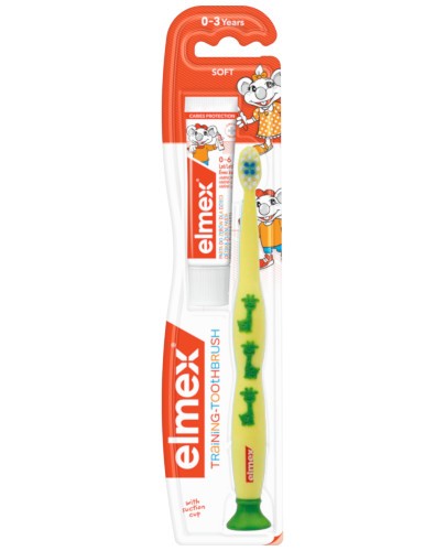 Elmex szczoteczka miękka do zębów dla dzieci 0-3 lat 1 sztuka + pasta do zębów 12 ml [ZESTAW]