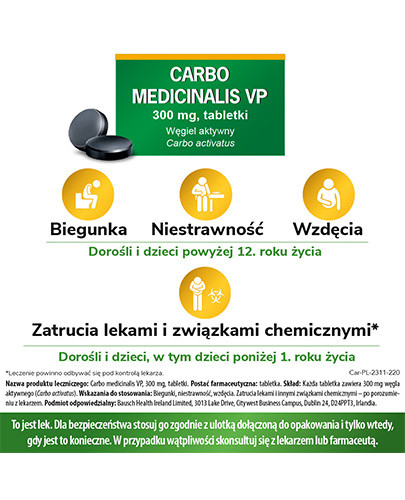 Carbo Medicinalis Vp 300 mg węgiel aktywny 20 tabletek