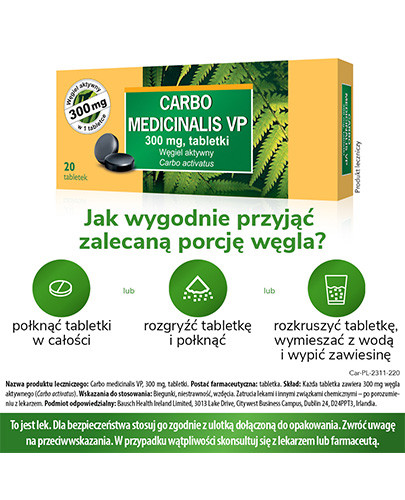 Carbo Medicinalis Vp 300 mg węgiel aktywny 20 tabletek
