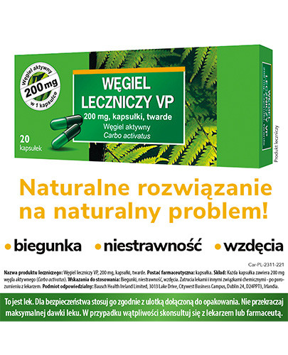 Węgiel leczniczy Vp 200 mg 20 kapsułek