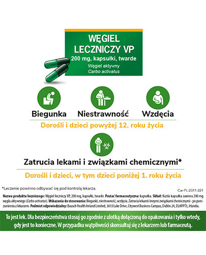 Węgiel leczniczy Vp 200 mg 20 kapsułek