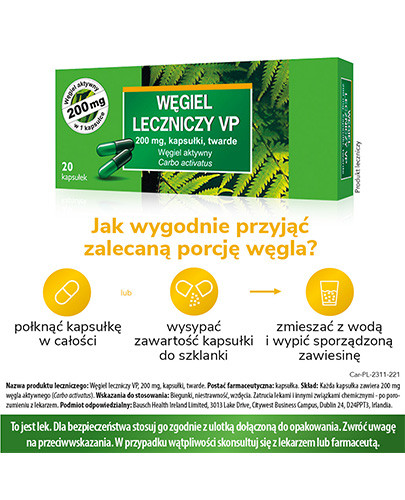 Węgiel leczniczy Vp 200 mg 20 kapsułek