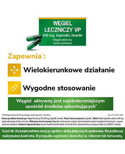 Węgiel leczniczy Vp 200 mg 20 kapsułek