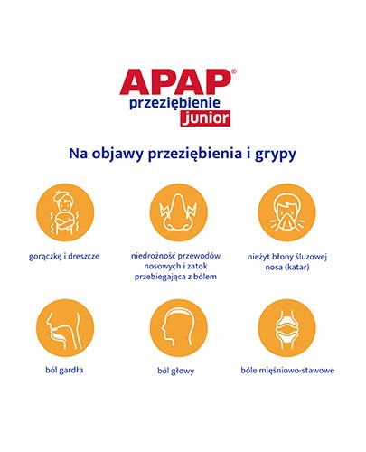 Apap Przeziębienie Junior 300 mg + 20 mg + 5 mg 6 saszetek