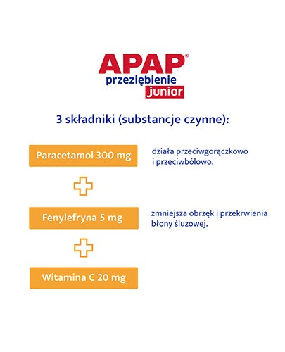 Apap Przeziębienie Junior 300 mg + 20 mg + 5 mg 6 saszetek