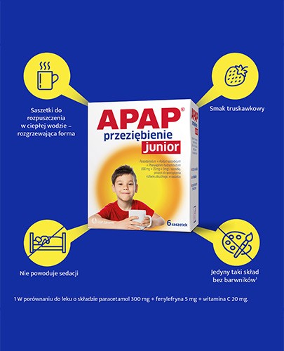 Apap Przeziębienie Junior 300 mg + 20 mg + 5 mg 6 saszetek