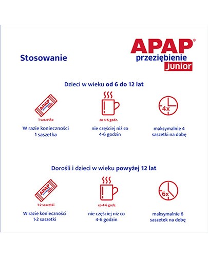 Apap Przeziębienie Junior 300 mg + 20 mg + 5 mg 6 saszetek