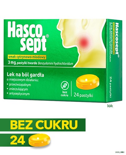 Hascosept 3 mg o smaku cytrynowo-miodowym 24 pastylki do ssania