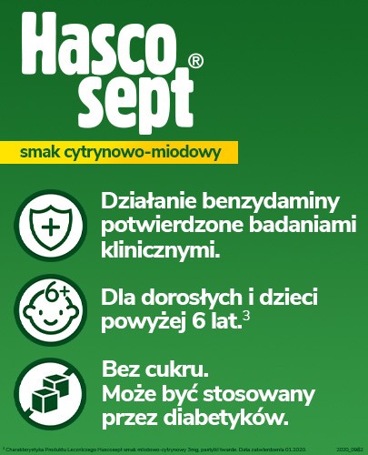 Hascosept 3 mg o smaku cytrynowo-miodowym 24 pastylki do ssania