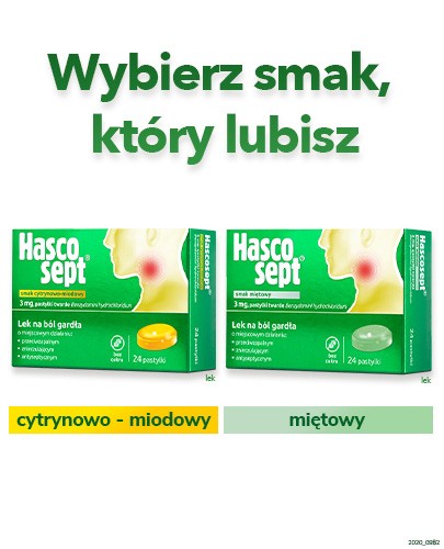 Hascosept 3 mg o smaku cytrynowo-miodowym 24 pastylki do ssania