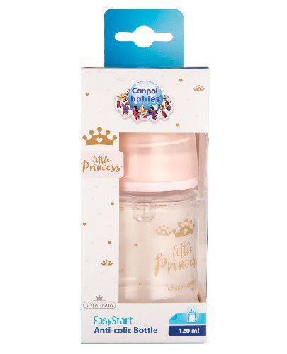 Canpol Babies EasyStart Royal Baby butelka szeroka antykolkowa różowa 120 ml [35/233_pin]