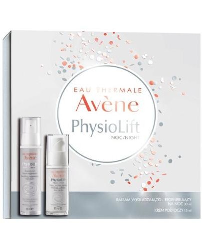Avene PhysioLift balsam wygładzająco-regenerujący na noc 30 ml + krem do pielęgnacji skóry wokół oczu 15 ml [ZESTAW]