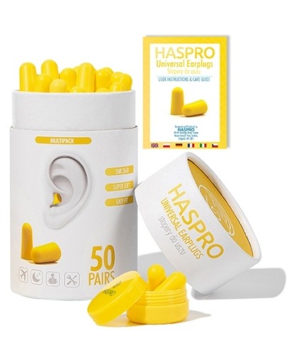 Stopery do uszu jednorazowe Haspro Tube50 żółte 50 par
