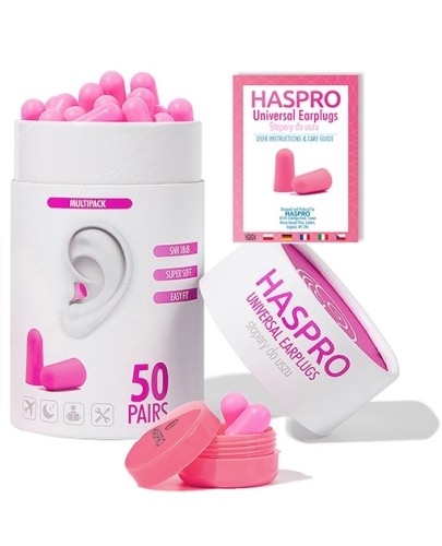 Stopery do uszu jednorazowe Haspro Tube50 różowe 50 par