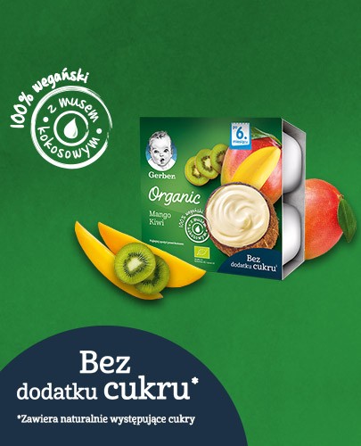 Nestlé Gerber Organic Mango Kiwi deserek z musem kokosowym dla dzieci 6m+ 4 x 90 g