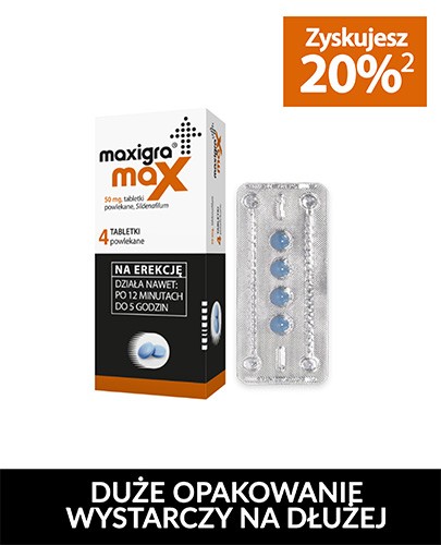 Maxigra Max 50 mg (Sildenafil) na zaburzenia erekcji 4 tabletki