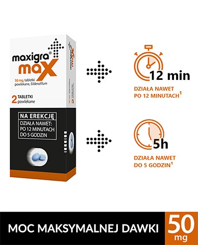 Maxigra Max 50 mg (Sildenafil) na zaburzenia erekcji 2 tabletki