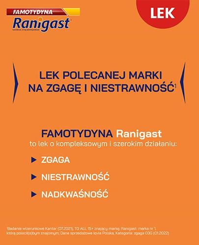 Famotydyna Ranigast 20 mg 20 tabletek powlekanych