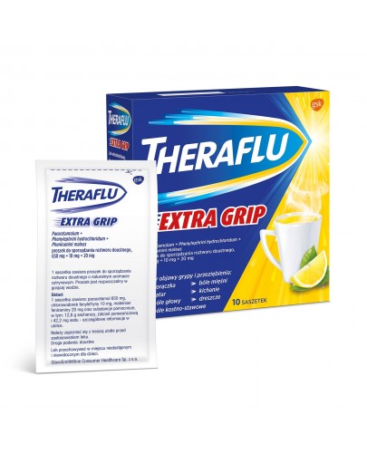 Theraflu Extra Grip saszetki na objawy grypy i przeziębienia 10 saszetek