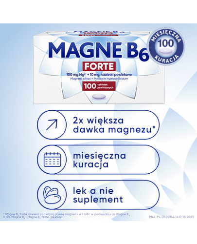 Magne B6 Forte + Witamina B6 na silne niedobory magnezu 100 tabletek