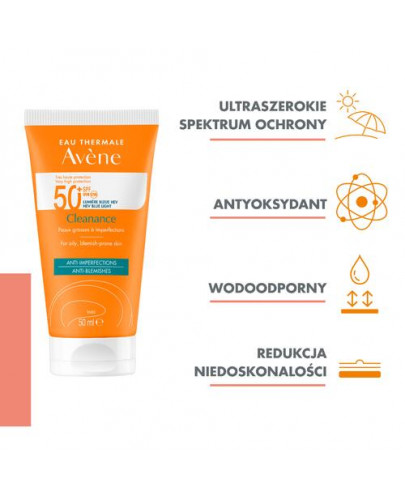 Avene Cleanance SPF 50+ ultralekki krem przeciw niedoskonałościom 50 ml  [DOSTAWA 0ZŁ]