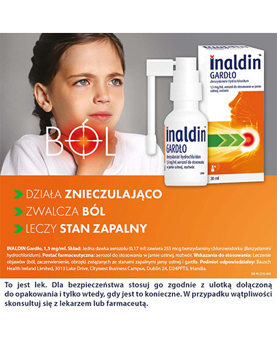 Inaldin Gardło 1,5 mg/ml aerozol do stosowania w jamie ustnej 30 ml