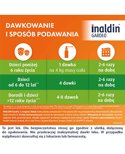 Inaldin Gardło 1,5 mg/ml aerozol do stosowania w jamie ustnej 30 ml