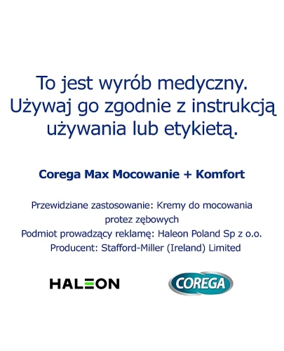 Corega Power Max Mocowanie + Komfort krem mocujący do protez zębowych 40 g