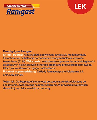 Famotydyna Ranigast 20 mg 30 tabletek powlekanych