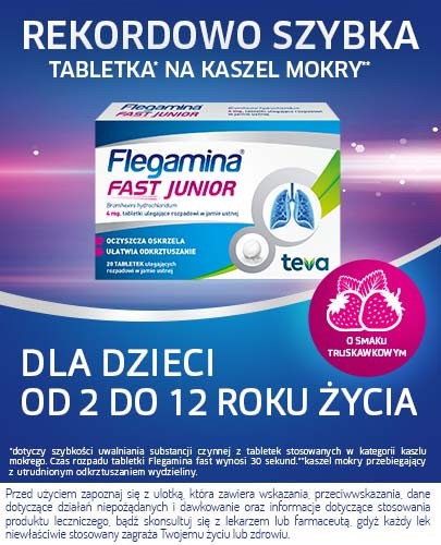 Flegamina Fast Junior 4 mg 20 tabletek ulegających rozpadowi w jamie ustnej