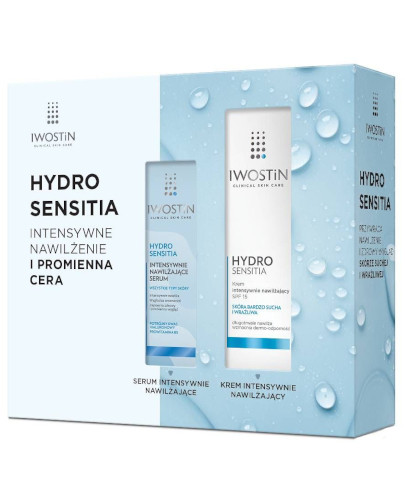 Iwostin Hydro Sensitia krem intensywnie nawilżający SPF 15 50 ml + intensywnie nawilżające serum 30 ml [ZESTAW]