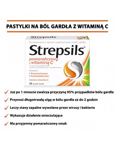 Strepsils pomarańczowy z witaminą C 24 pastylki twarde