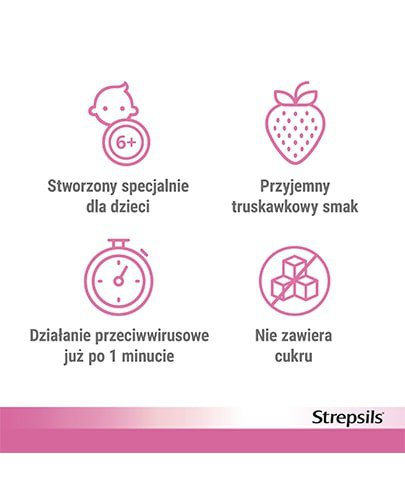 Strepsils Junior o smaku truskawkowym bez cukru 24 pastylki twarde