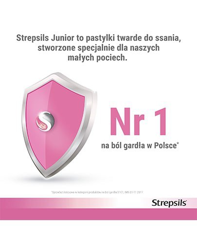 Strepsils Junior o smaku truskawkowym bez cukru 24 pastylki twarde