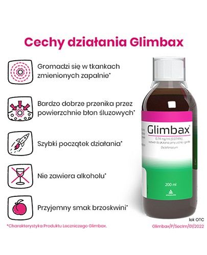 Glimbax 0,74 mg/ml roztwór do płukania jamy ustnej i gardła 200 ml