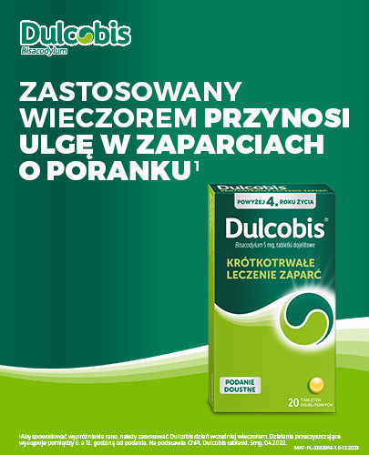 Dulcobis krótkotrwałe leczenie zaparć 5mg 20 tabletek dojelitowych 