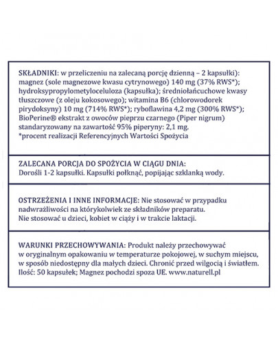 Naturell Magnez Organiczny + 100 kapsułek